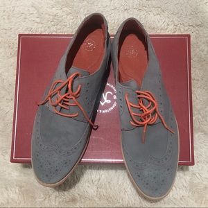 Johnston and Murphy suede oxfords, gray coral